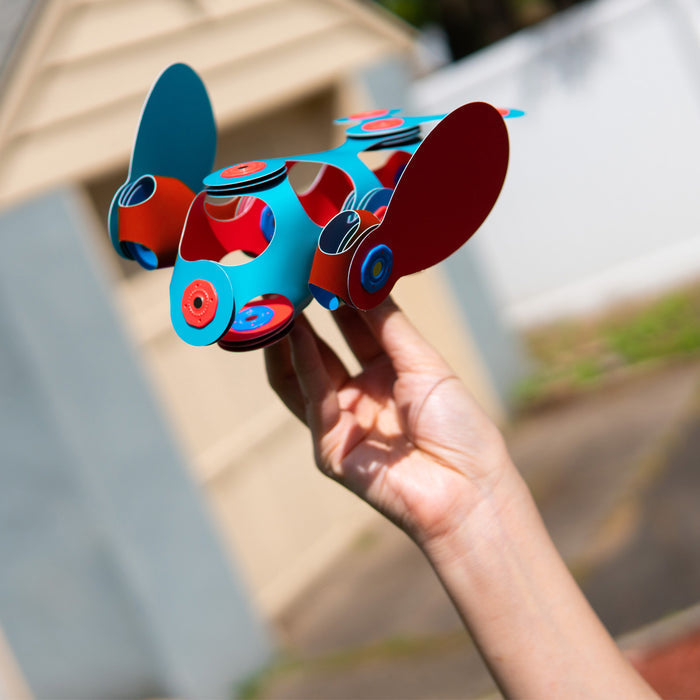 Vliegtuig gebouwd met Clixo Itsy Pack Flamingo/Turquoise