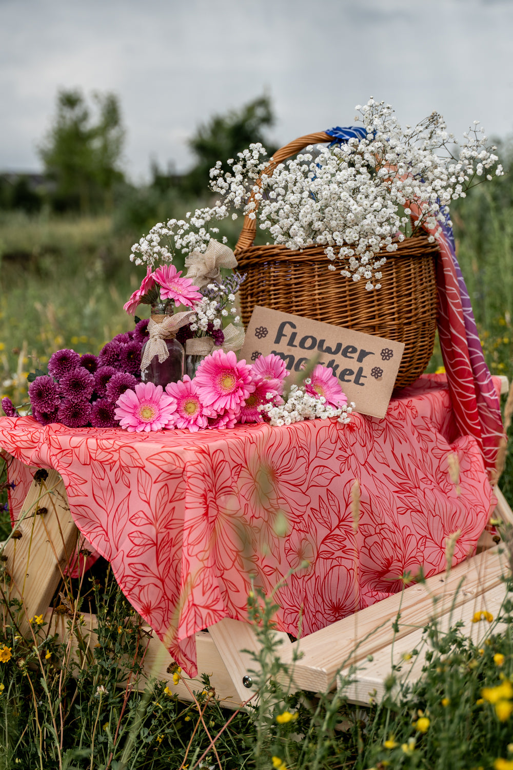 Little Botanic Label Playcycle Speeldoek Groot 95cm Botanicals Lichtrood | Sensorisch Speelgoed | Intoplay
