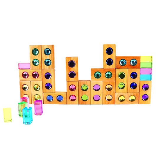 constructie met Bauspiel Colour Track Pastel blokken