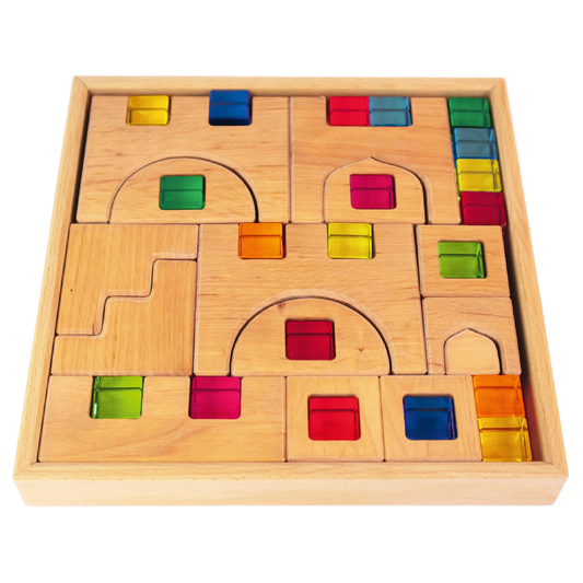 Bauspiel Lucent Castle bouwset met transparante gekleurde blokken voor open einde spel