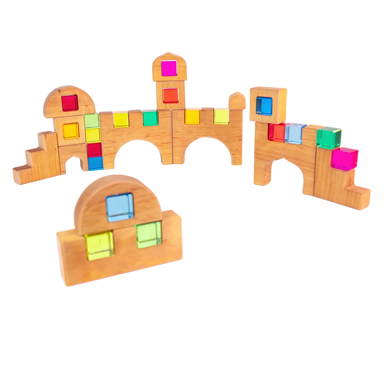 Kinderen bouwen een kleurrijk kasteel met Bauspiel Lucent Castle tijdens vrij spel