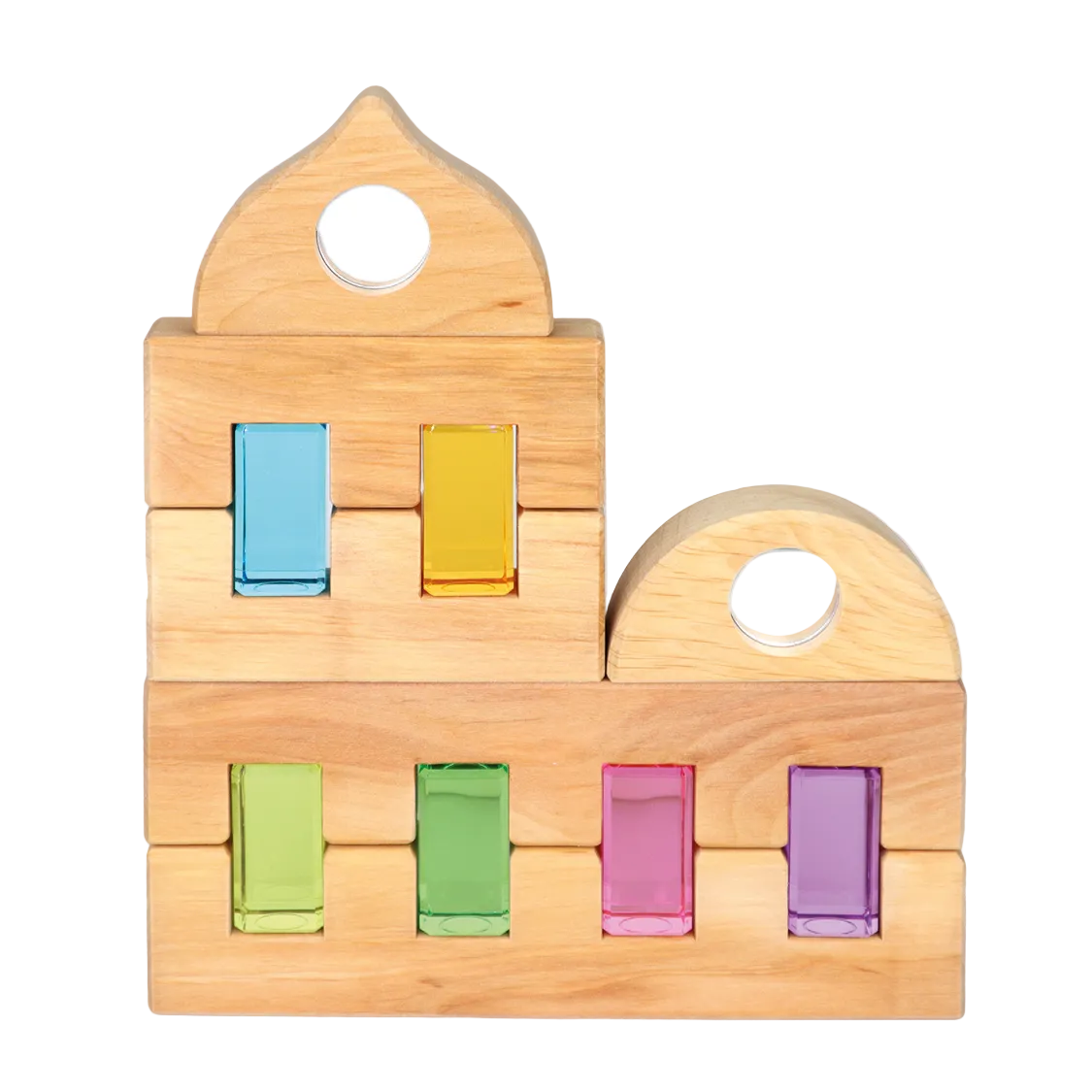 constructie gebouwd met Bauspiel Luminous Blocks Pastel blokken