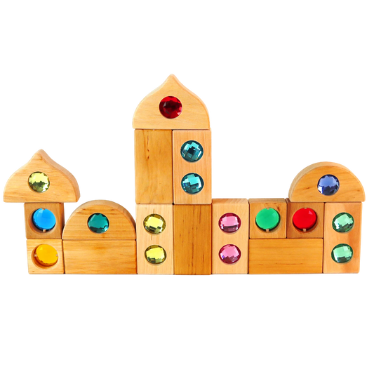 Bauspiel Mini Mixed Box houten blokkenset met diverse vormen voor open einde spel