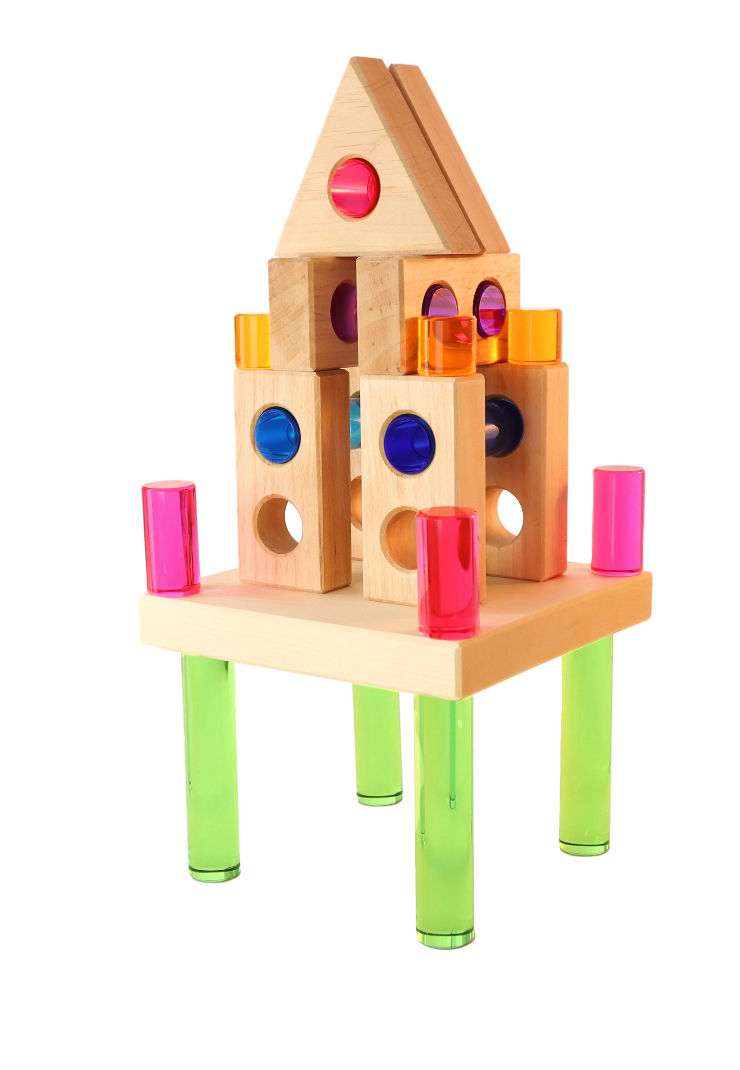 Bauspiel Peephole Blocks gebruikt in een constructie met houten blokken