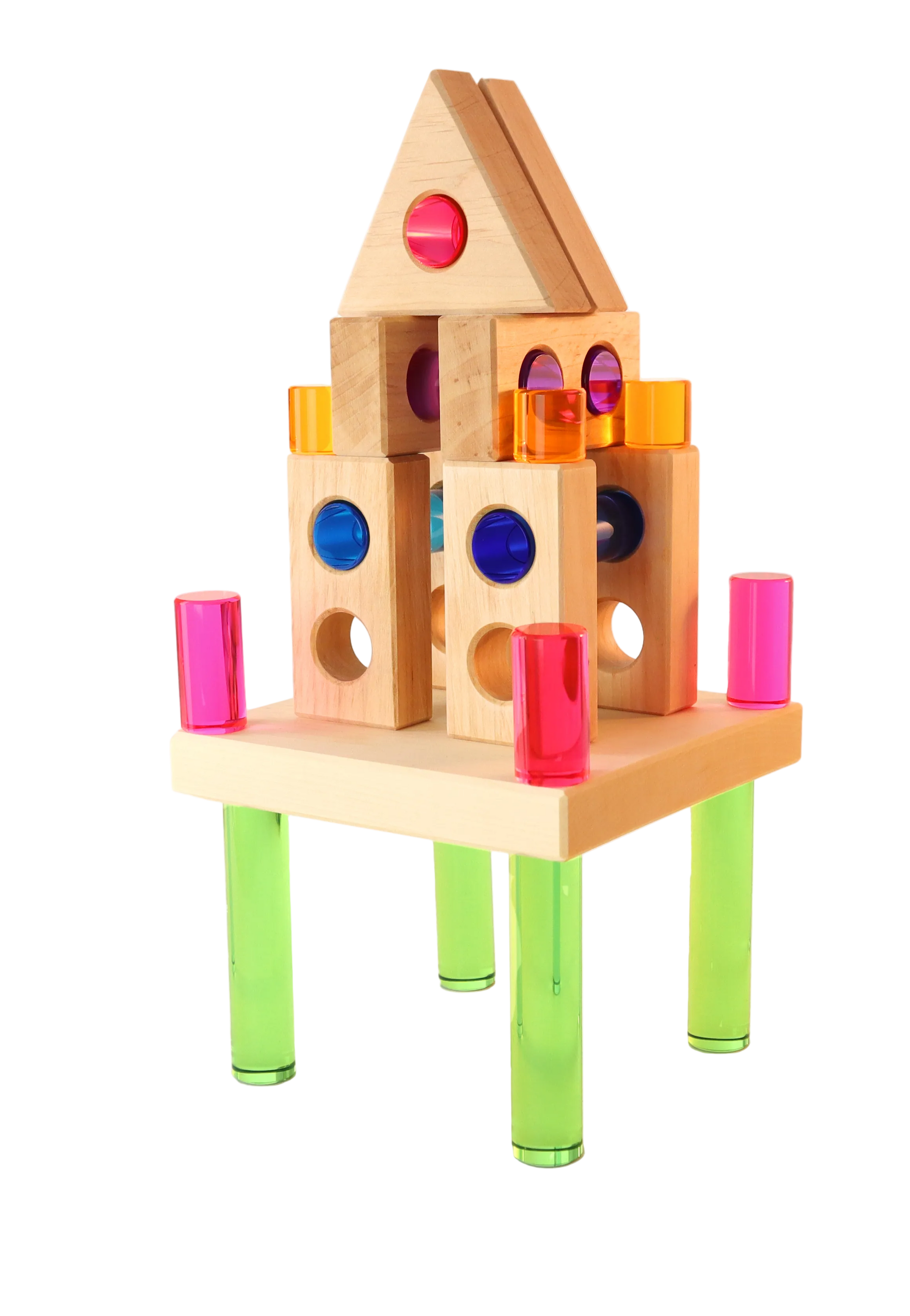 Bauspiel Peephole Blocks gebruikt in een constructie met houten blokken