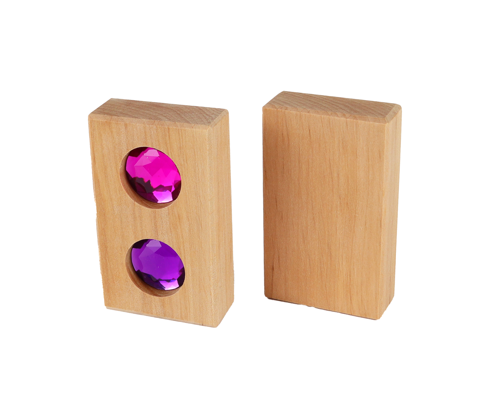 detail van Bauspiel Sparkling Roofs houten blokken met glinsterende stenen