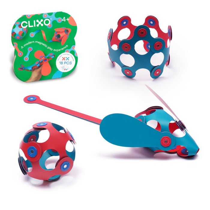 Clixo Itsy Pack FlamingoTurquoise – verpakking en bouwvoorbeelden