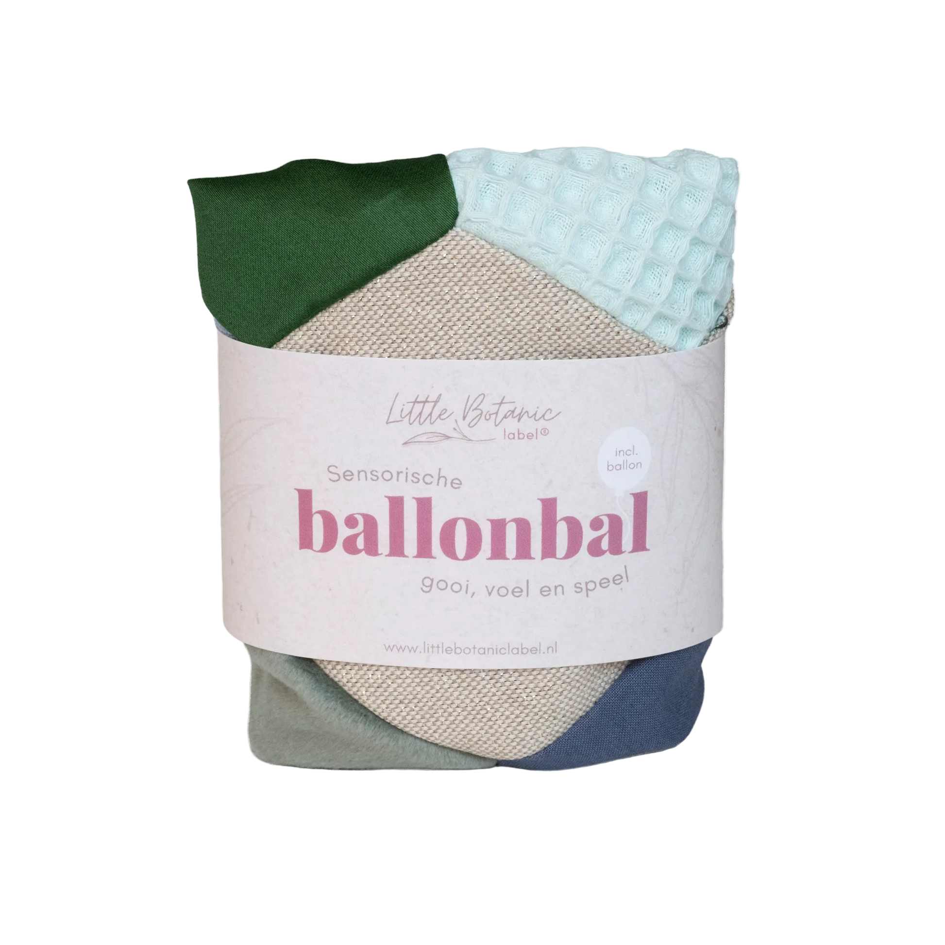sensorische ballonbal Green Jeans Little Botanic Label in verpakking