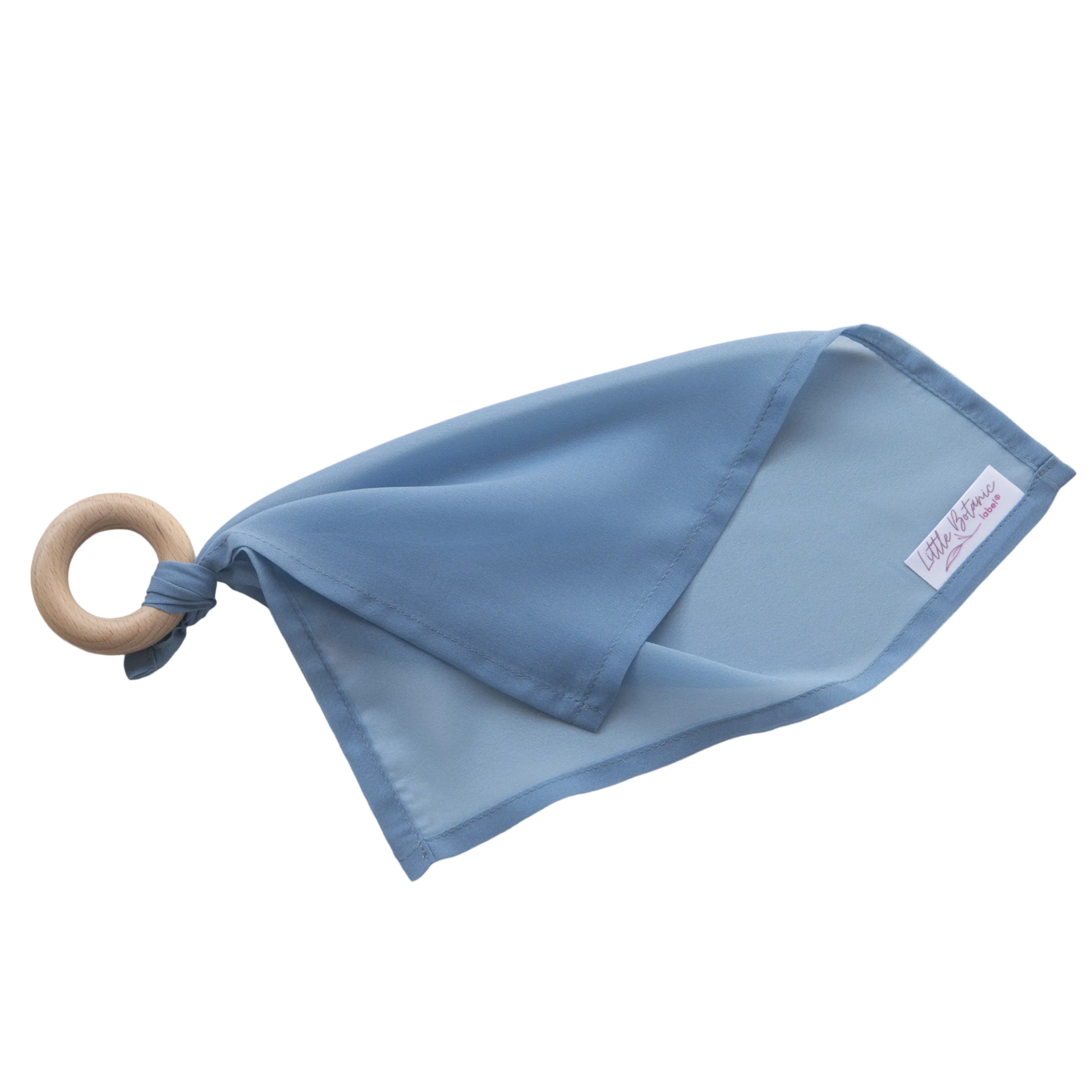 Little Botanic Label speeldoek 30cm met houten ring pastelblauw