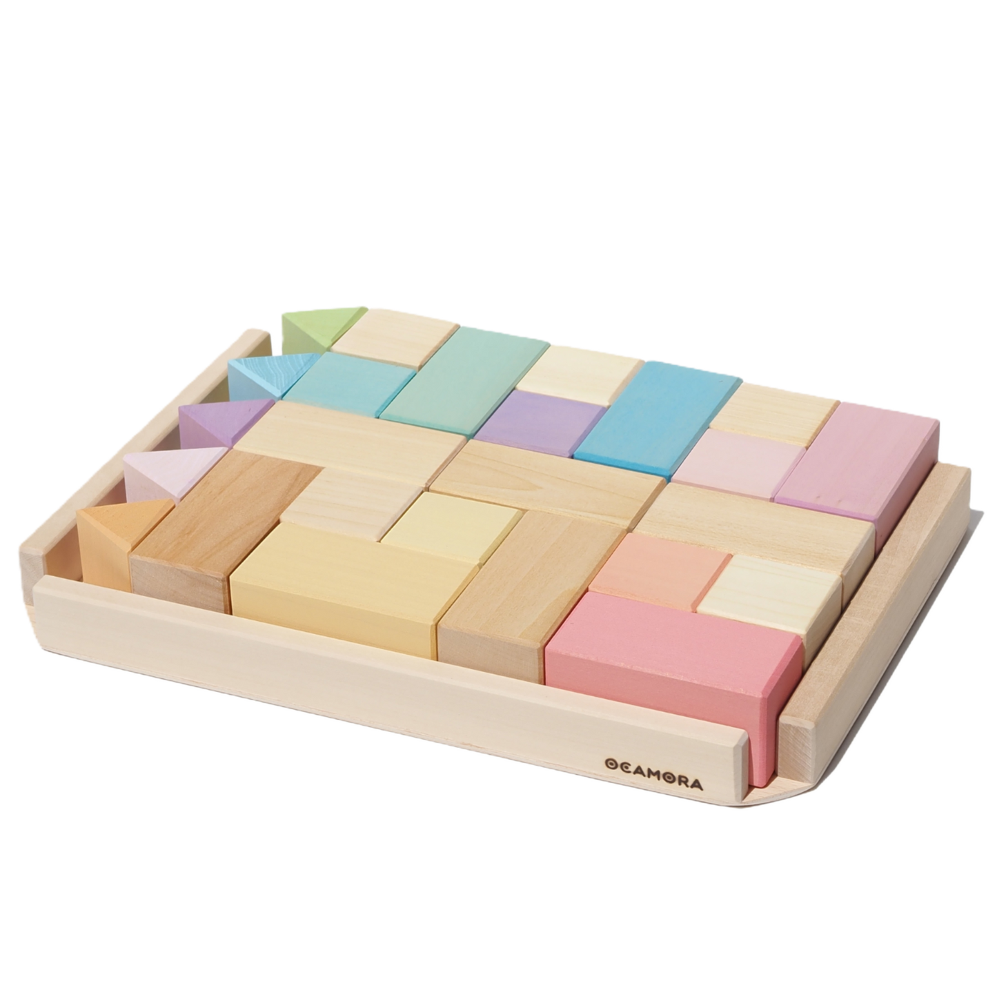 Ocamora Building Set Pastel met houten bouwstukken in zachte pastelkleuren