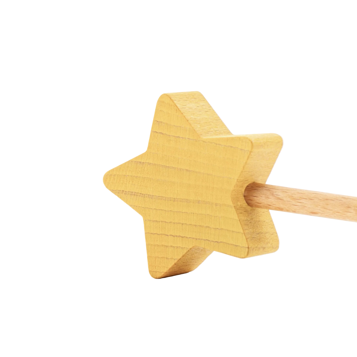 Detail van de gele houten Star on a Stick van Ocamora