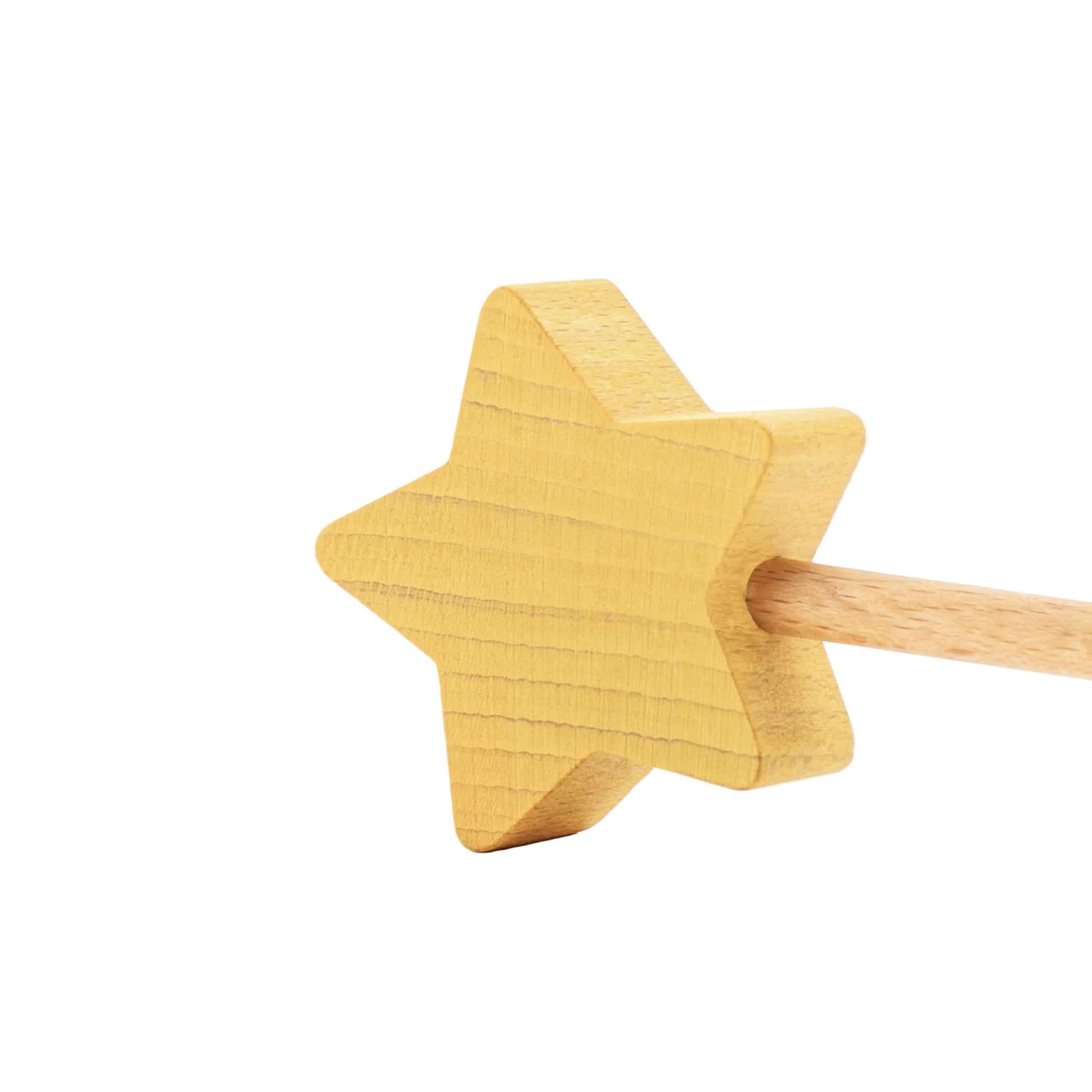 Detail van de gele houten Star on a Stick van Ocamora
