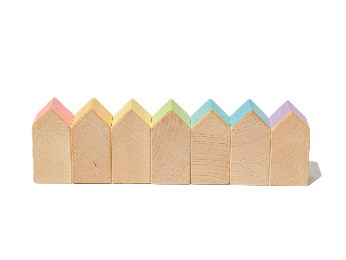 Ocamora Houses Pastel houten huisjes op een rij voor open einde speelgoed