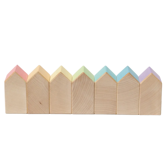 Ocamora Houses Pastel houten huisjes op een rij voor open einde speelgoed