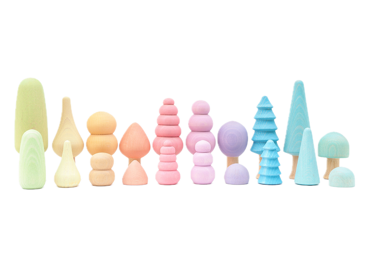 Ocamora Houten Bomen Pastel gecombineerd met bonsais