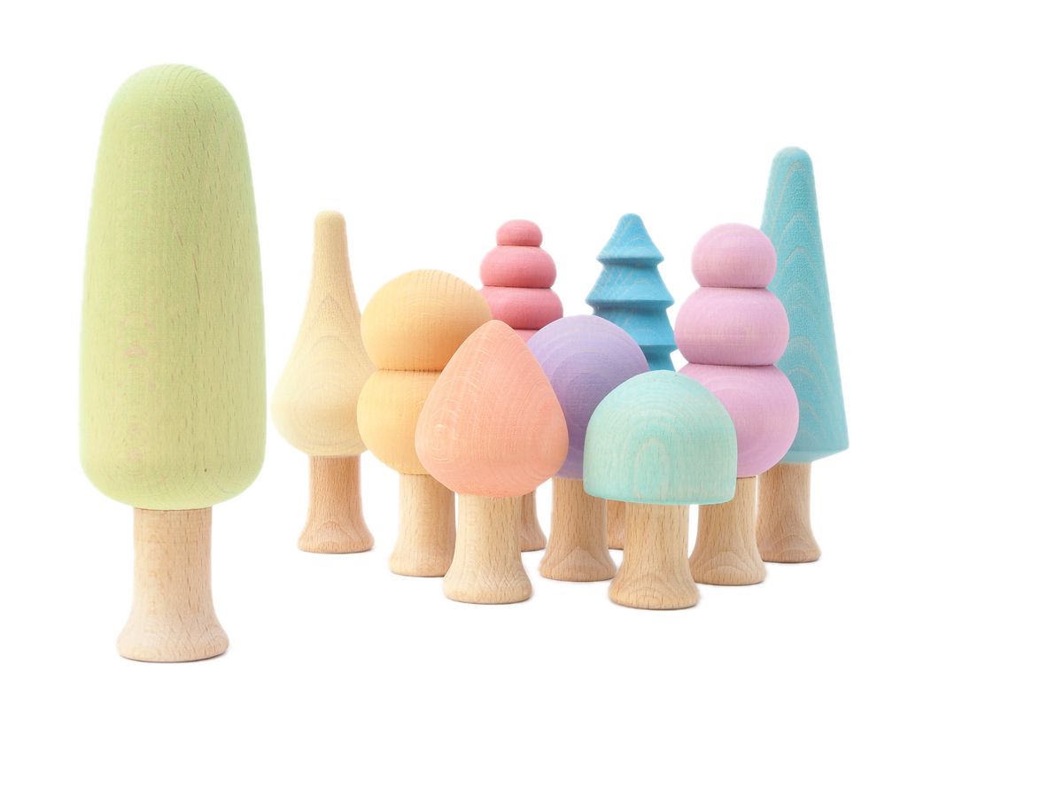 Creatieve speelopstelling met Ocamora Houten Bomen Pastel