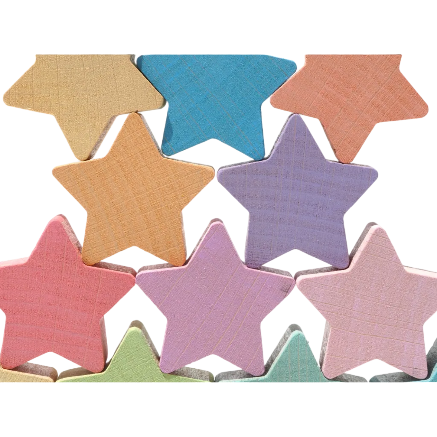 Extra detail van de pastel houten sterren van Ocamora