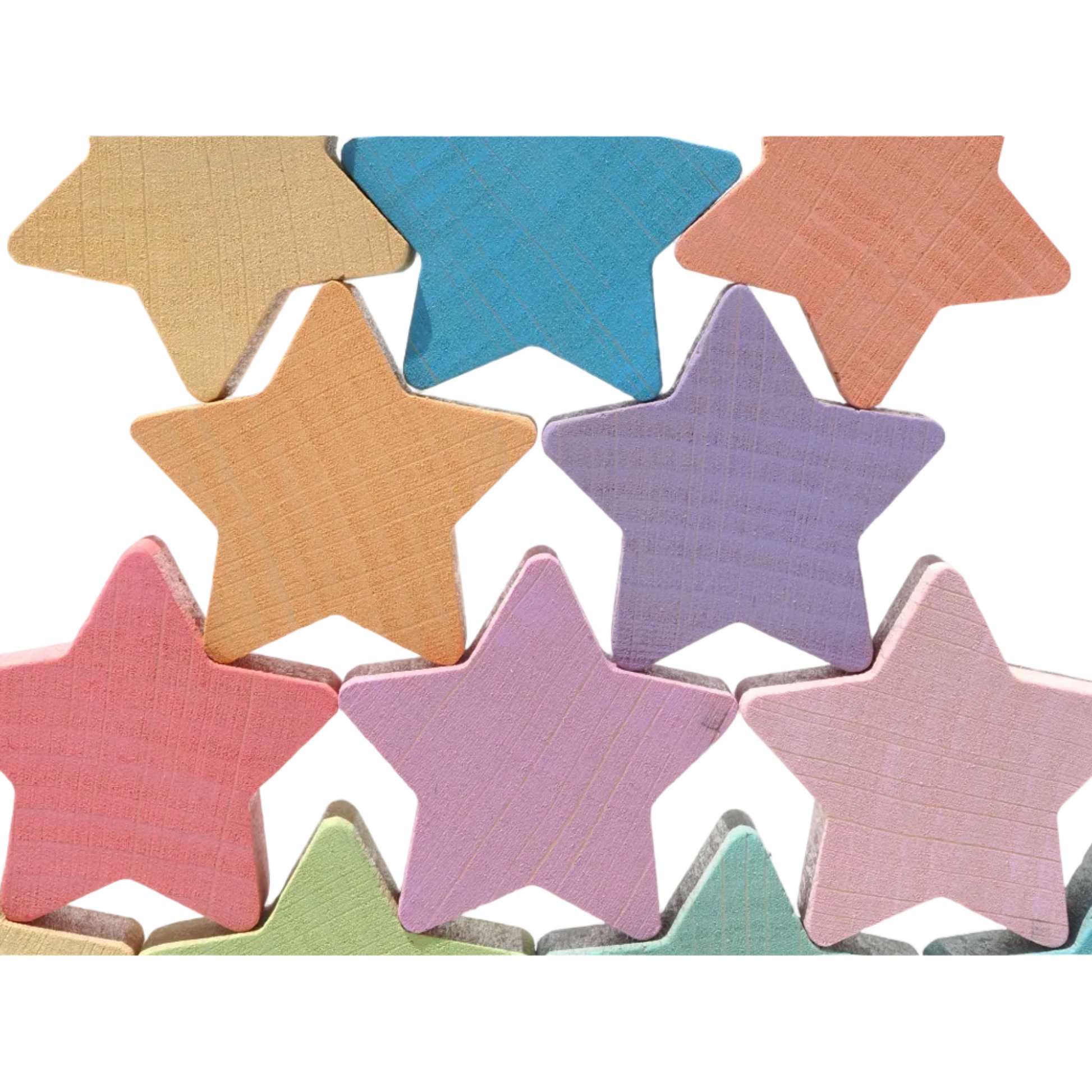 Extra detail van de pastel houten sterren van Ocamora