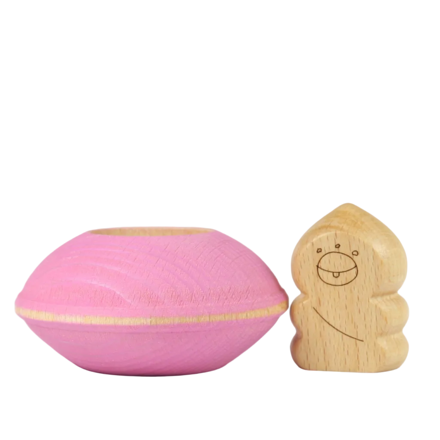 Detail van de roze houten UFO van Ocamora