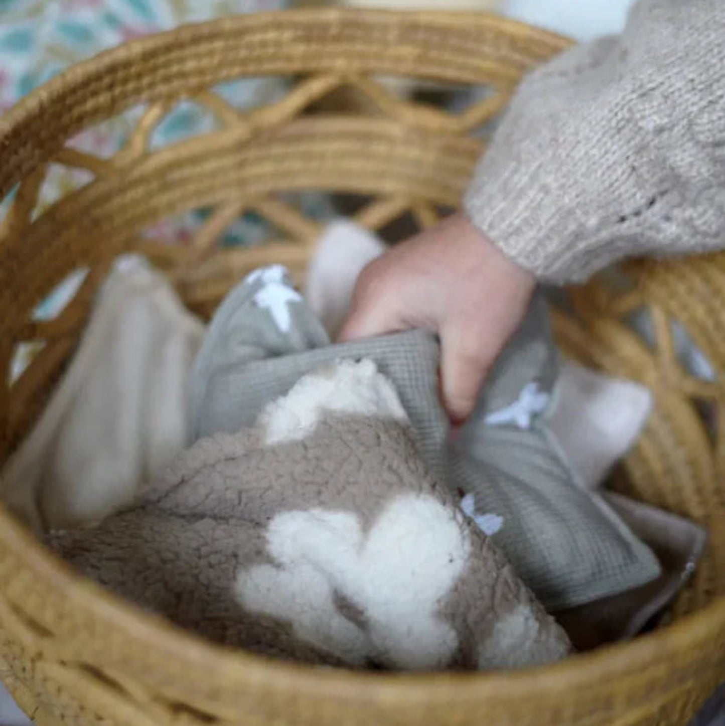 Detail van de Pit and Play pittenzakjes Natural Spark in beige en witte tinten