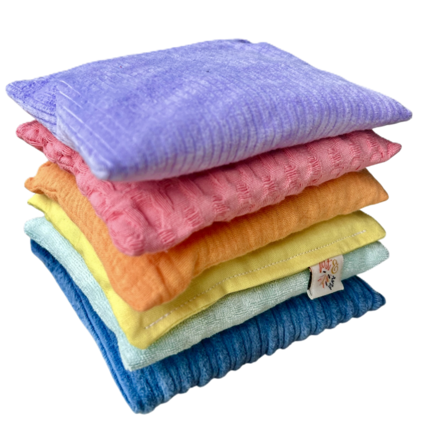Pit and Play set met 6 pittenzakjes in zachte pastelkleuren