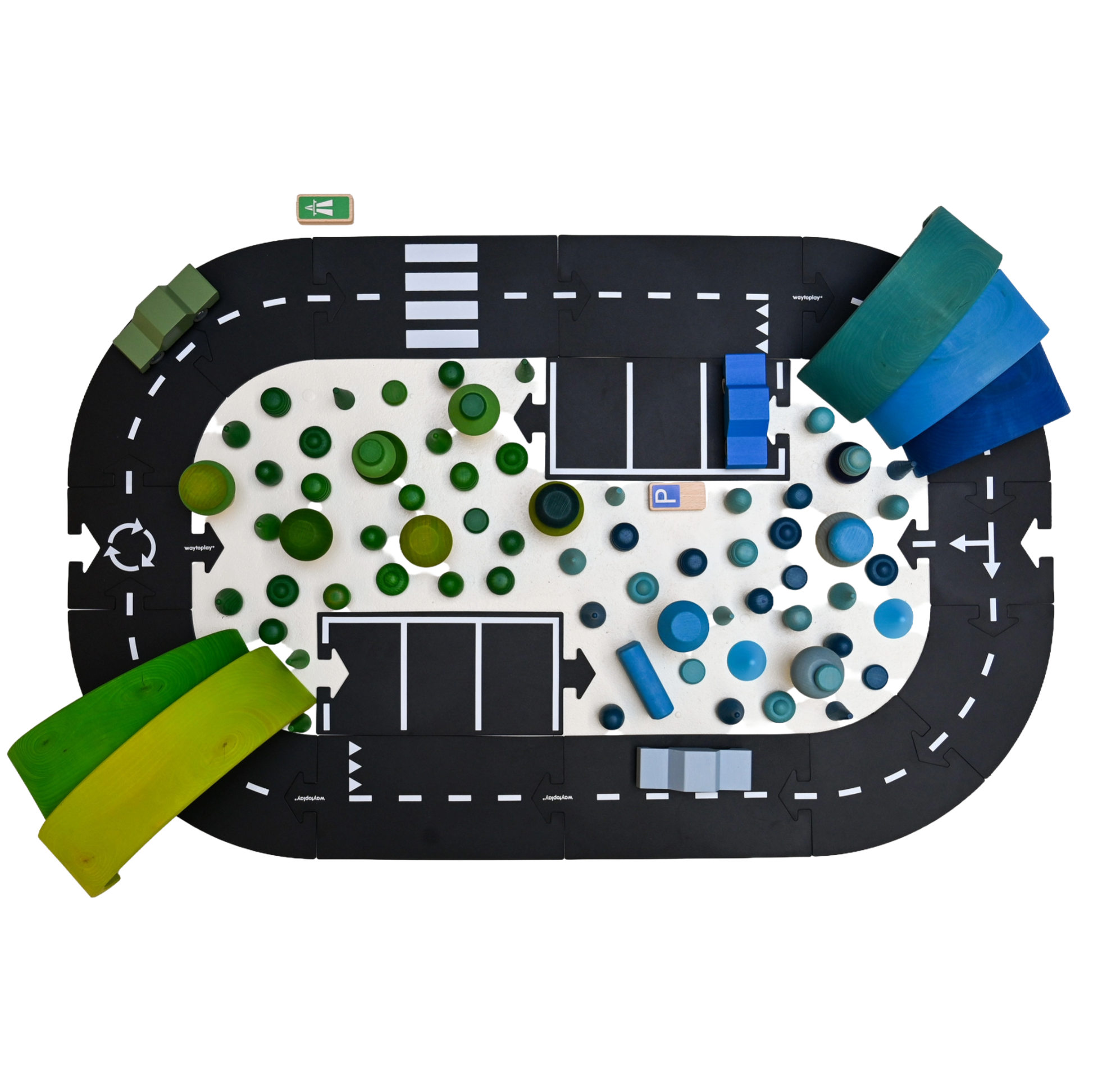Waytoplay Expressway autobaan gecombineerd met houten regenbogen en open einde speelgoed