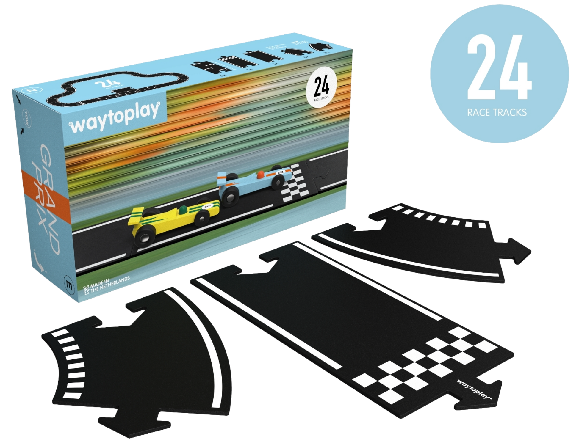 Waytoplay Grand Prix verpakking met 24 race tracks en losse racebaanstukken