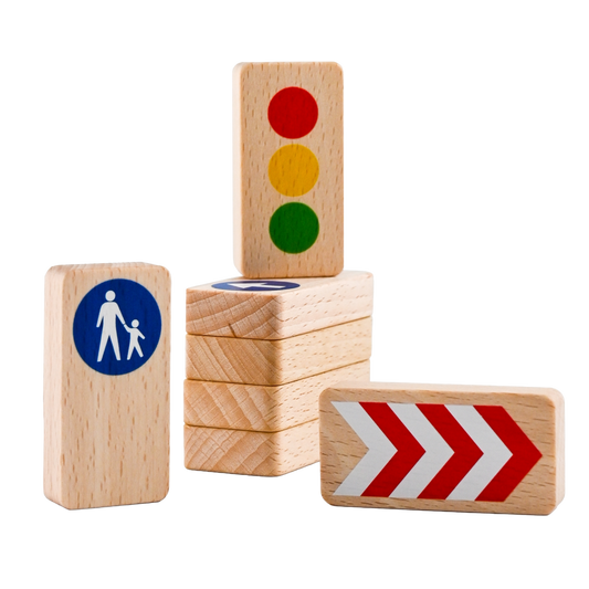 Waytoplay Traffic Signs houten verkeersborden set met verkeerslicht en verkeersborden